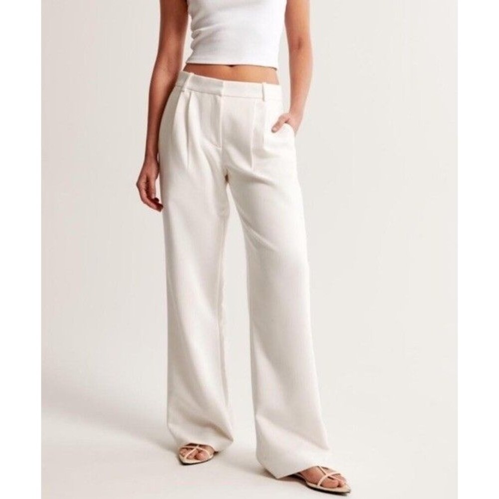 Abercrombie & Fitch Curve Love Cream Wide Leg Trouser Pants Women 29/8